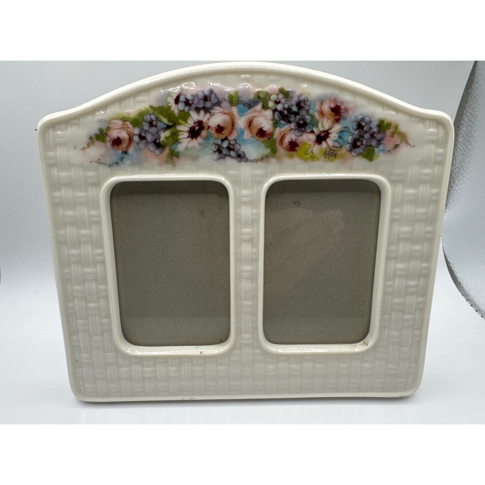 Vintage Terragrafics 1990 Handcrafted Porcelain Double Floral Picture Frame